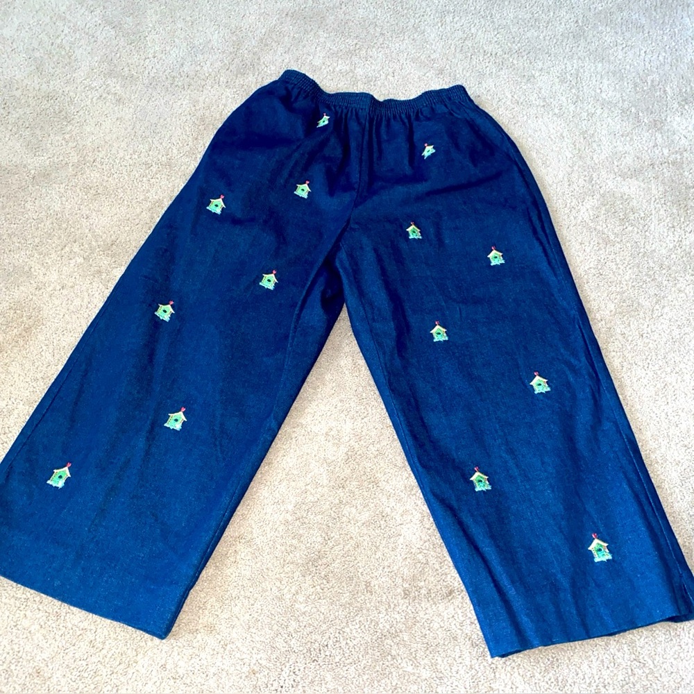 Alfred Dunner Embroidered Birdhouse Pull On Elastic Waistband Crop‎ Pants 8P